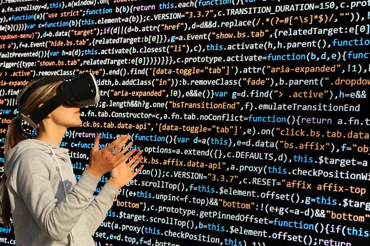 girl looking at code in Vr